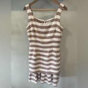 Pristine vintage Geary Roark Striped 100% Linen Tank Dress in Ivory & Brick SZ8